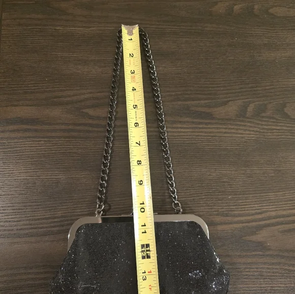 EXPRESS Black Glitter Evening Bag Handbag Purse To Clutch Vintage Style Gunmetal - Picture 7 of 12